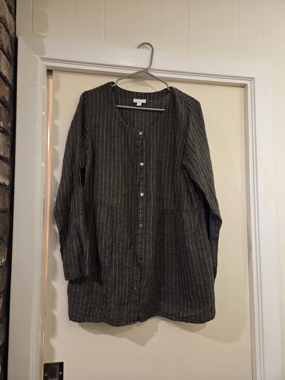 Women’s Charcoal Pinstripe Button-Front Tunic